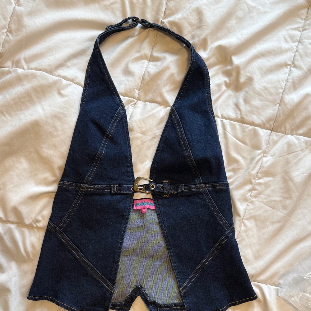 Edikted Dark Blue Denim Halter Top